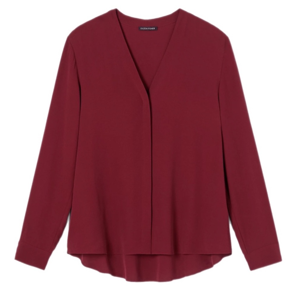 V-Neck Long-Sleeve Blouse - Burgundy